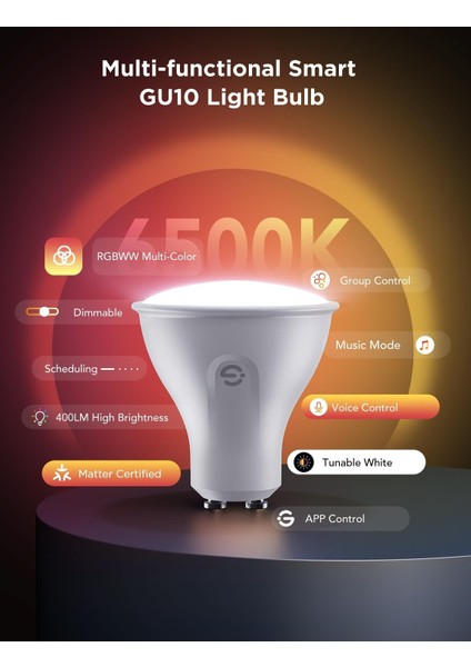 GU10 Akıllı LED Ampul – 4’lü Paket -Rgbww Renk Değişimi, 400 Lumen, Matter & Alexa Uyumlu, Müzik Senkronizasyonu, Zamanlayıcı & Uygulama Kontrolü fiyatları
