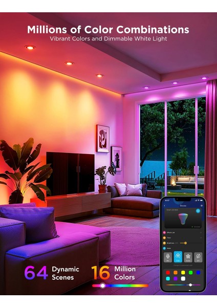 GU10 Akıllı LED Ampul – 4’lü Paket -Rgbww Renk Değişimi, 400 Lumen, Matter & Alexa Uyumlu, Müzik Senkronizasyonu, Zamanlayıcı & Uygulama Kontrolü