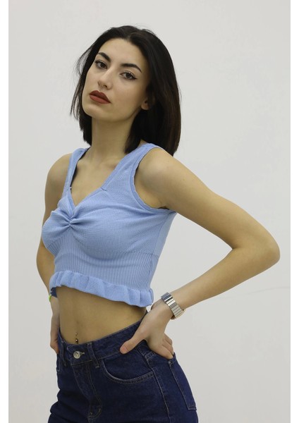 Bel Lastikli Triko Bluz Mavi - P-019708 modelleri