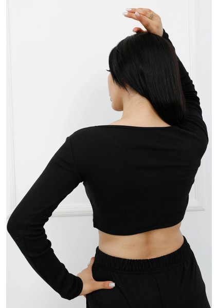 Düğmeli Mini Crop Bady Siyah - P-020494 modelleri