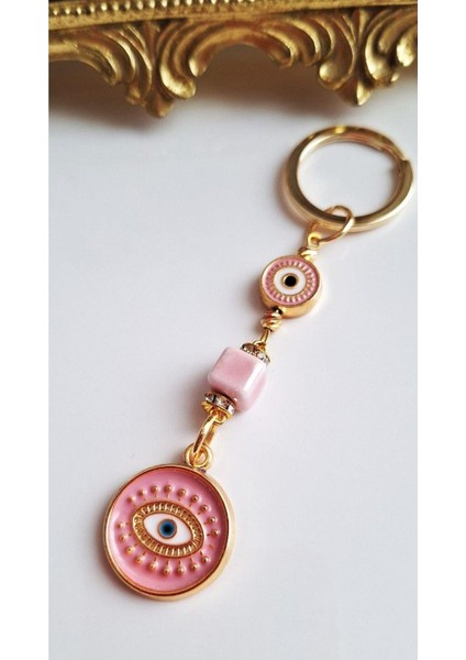 Hediyelik Zirkon Taşlı Nazar Boncuklu Pembe Şık Anahtarlık 10,5 cm modelleri