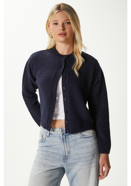 Kadın Nina Bisiklet Yaka Lacivert Basic Hırka