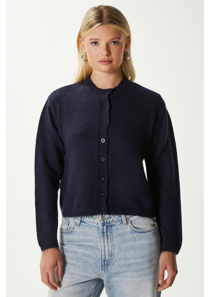 Kadın Nina Bisiklet Yaka Lacivert Basic Hırka indirimleri