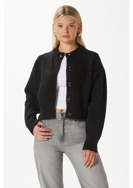 Kadın Tilia Crop Siyah Örgü Hırka