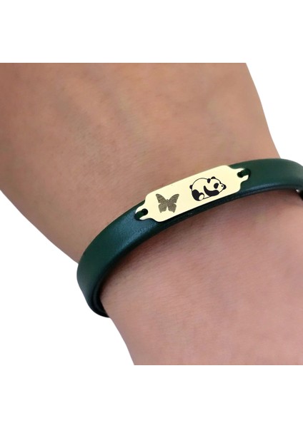 Altın Plakalı 14 Ayar Panda Temalı Yeşil Derili Kelebek Motifli Hediye BILEKLIK-650SEMBOL fırsatları