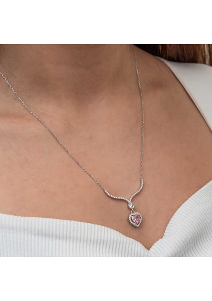 Gümüş Pembe Zirkon Taşlı Kalp Kadın Kolye fırsatları