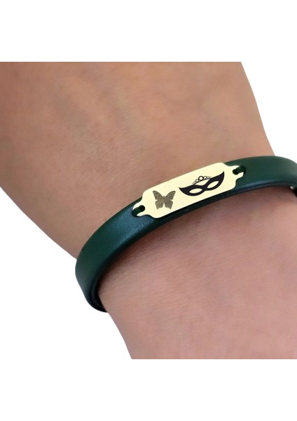 14 Ayar Altın Plakalı Bal Maske Temalı Yeşil Derili Kelebek Motifli Hediye BILEKLIK-650SEMBOL fırsatları