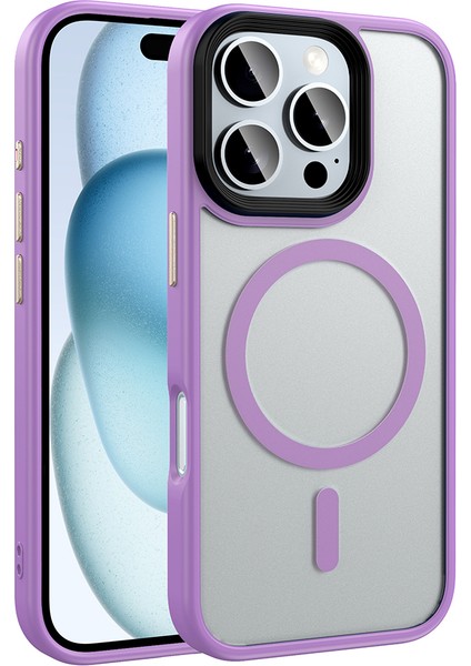 iPhone 16 Pro Kılıf Mat Arka Yüzey Wireless Şarj Özellikli Flet M-Safe Kılıf