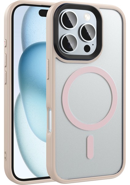 iPhone 16 Pro Kılıf Mat Arka Yüzey Wireless Şarj Özellikli Flet M-Safe Kılıf