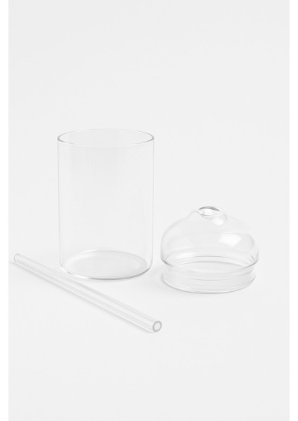 Cam Bardak Kapaklı ve Pipetli Kahve Sunum Bardağı Soğuk Kahve Bardağı Meşrubat Bardağı Casapetra