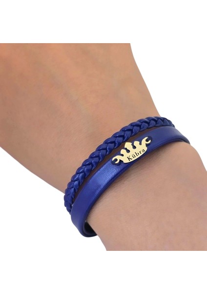 14 Ayar Plakalı Altın Kübra Ismine Özel Doğal Lacivert Derili Taç Figürlü Hediye BILEKLIK-649ISIM fırsatları