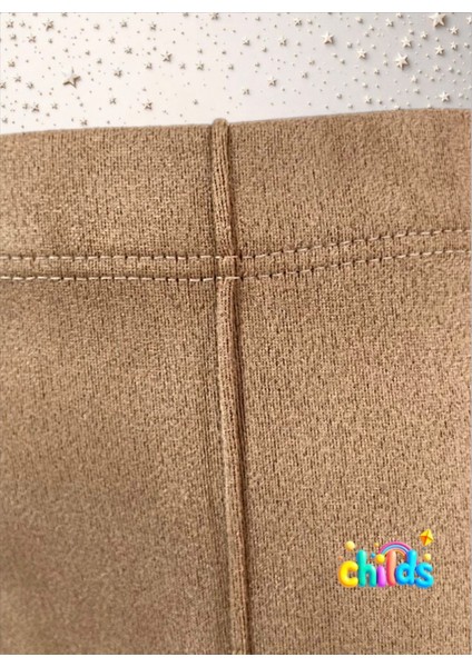 Süet Şardonsuz Lıkralı Kız Çocuk Dikişli Nervürlü Tayt Pantolon