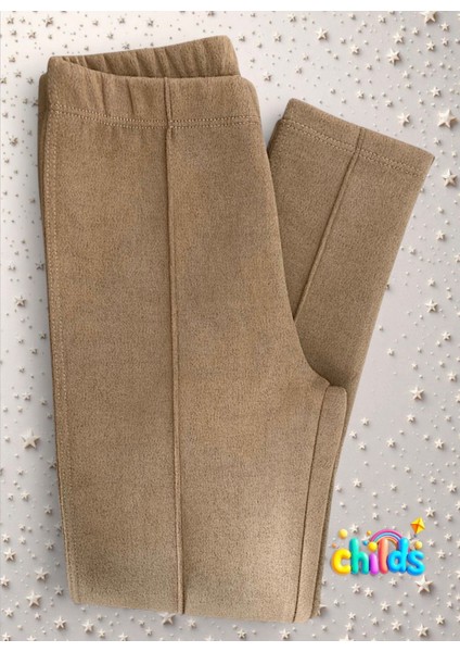 Süet Şardonsuz Lıkralı Kız Çocuk Dikişli Nervürlü Tayt Pantolon