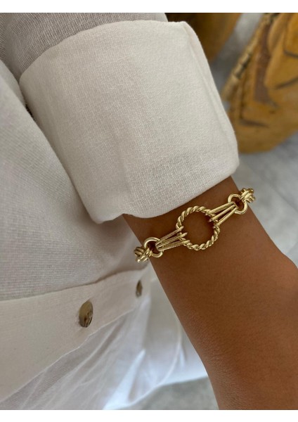 Xuping 14K Burgu Detay Ortası Halka Model Gurmet Hallow Gold Bileklik