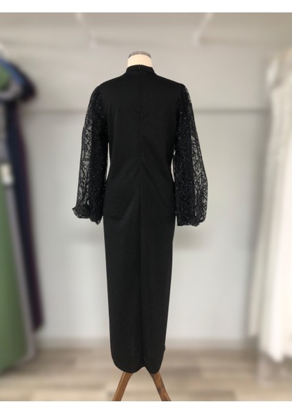 Siyah Kolları Sim Işlemeli Özel Gün - Mezuniyet Elbise modelleri