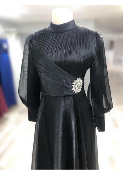 Önü Taş Detaylı Çapraz Drapeli Janjan Tesettür Abiye Özel Gün- Davet / Mezuniyet modelleri