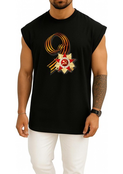 Oversize Victory Day 9 May Russia Day Göğüs Tasarımlı Atlet