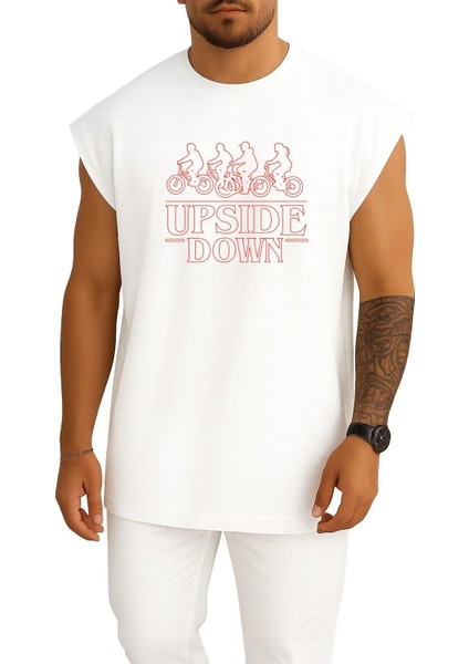 Oversize Stranger Things Neon Upside Down Göğüs Tasarımlı Atlet