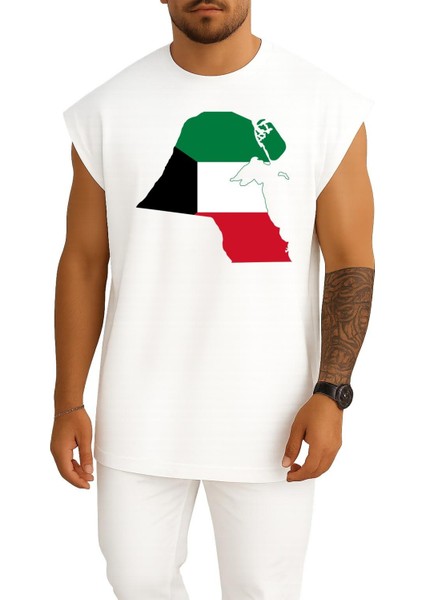 Oversize Kuwait City Flag Of Kuwait Map Göğüs Tasarımlı Atlet