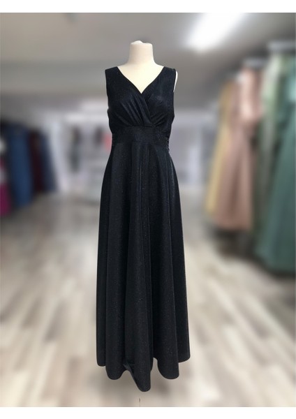 Simli Kalın Askılı Siyah Özel Gün Abiye - Mezuniyet Elbise