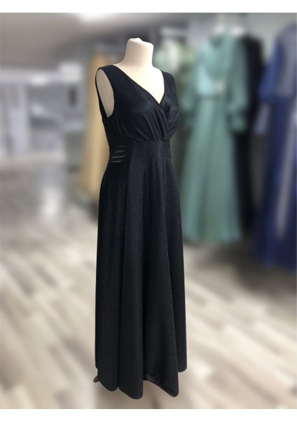 Simli Kalın Askılı Siyah Özel Gün Abiye - Mezuniyet Elbise modelleri