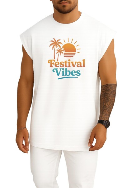 Oversize Coachella Festival Vibes Göğüs Tasarımlı Atlet