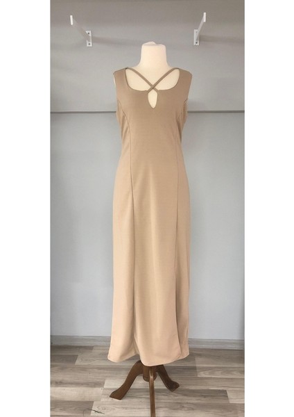 Krep Kumaş Kalın Askılı Kadın Elbise