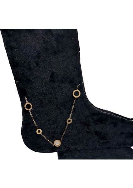 Gold Renk Sıralı Daire Model Kadın Paslanmaz Çelik Halhal