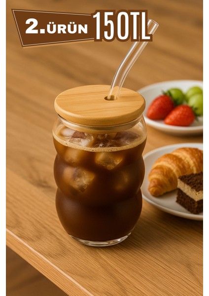 Bubble Cam Bardak Kapaklı ve Pipetli Kahve Sunum Bardağı Özel Tasarımlı Meşrubat Bardağı Casapetra