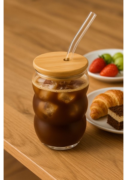 Bubble Cam Bardak Kapaklı ve Pipetli Kahve Sunum Bardağı Özel Tasarımlı Meşrubat Bardağı Casapetra fiyatları