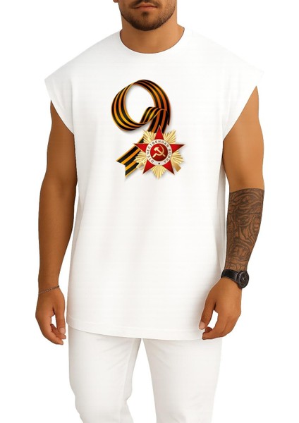 Oversize Victory Day 9 May Russia Day Göğüs Tasarımlı Atlet