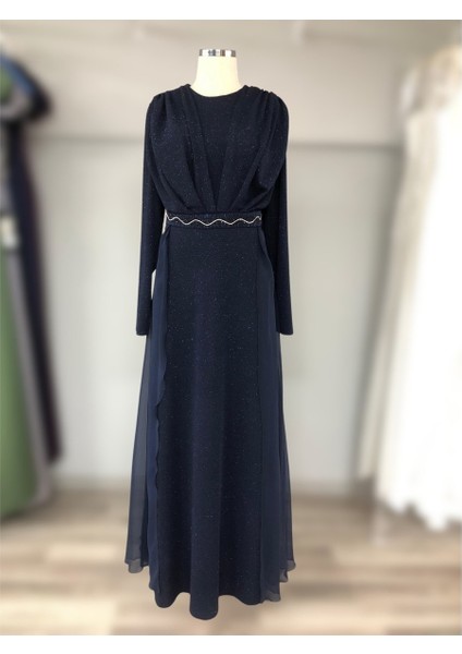 Lacivert Büyük Beden Tesettür Özel Gün Abiye Elbise