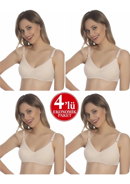 4'lü Paket Lüks Penye Ara Dikişli Balensiz Toparlayıcı Ten Süngerli ( Telsiz ) Sütyen T41301