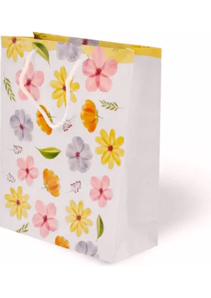 Hediyelik Lüks El Ipi Saplı Çiçek Desenli Karton Çanta 25 * 30 cm 5 Adet