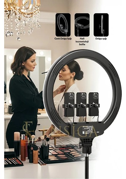 Döküm Ayaklı 21 Inç Rıng Lıght Kumandalı LED 54CM Influencer Kuaför Makyaj Işığı Çantalı modelleri