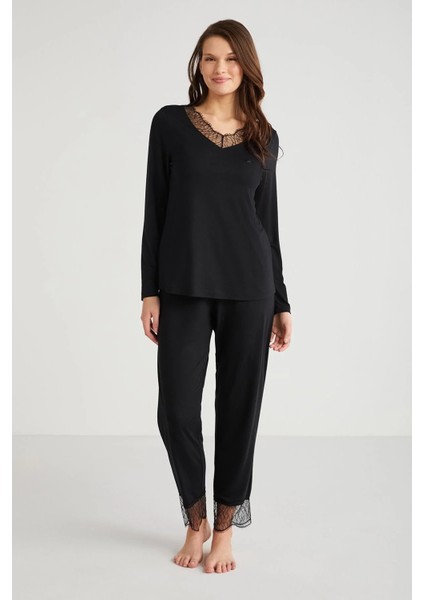 Yumuşak Dokulu Uzun Kol Kadın Pijama Takım 9533