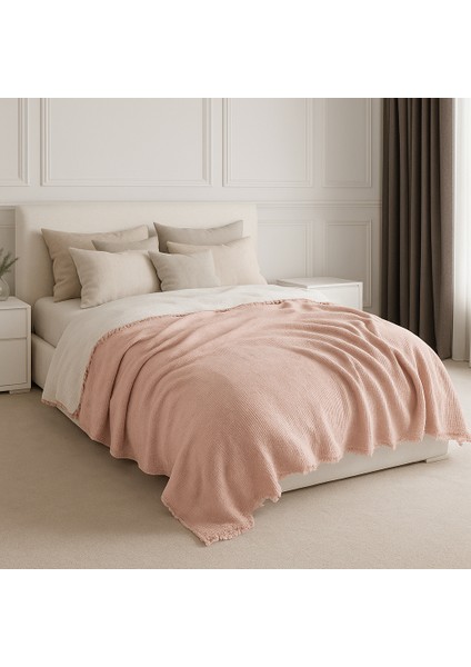 Müslin Tek Kişilik 4 Katlı %100 Pamuk Toz Pembe Renk Yatak Örtüsü 160X230 Cm.