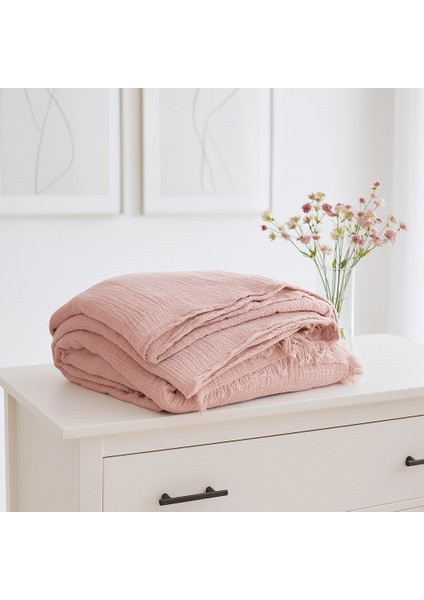 Müslin Tek Kişilik 4 Katlı %100 Pamuk Toz Pembe Renk Yatak Örtüsü 160X230 Cm. modelleri