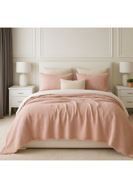 Müslin Tek Kişilik 4 Katlı %100 Pamuk Toz Pembe Renk Yatak Örtüsü 160X230 Cm. fırsatları