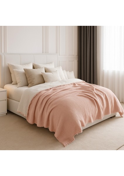 Müslin Tek Kişilik 4 Katlı %100 Pamuk Toz Pembe Renk Yatak Örtüsü 160X230 Cm.