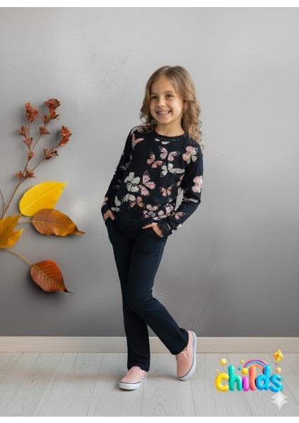 uzun kol ince mevsimlik dantel detaylı kelebek baskılı kız çocuk t-shirt fiyatları