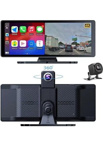 GA83 10 Inç 4K Dvr Araç Içi Elle Dönen Kamera ve Geri Görüş Carplay Android Auto Fm Radyo