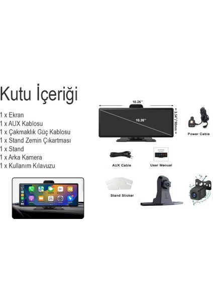 GA83 10 Inç 4K Dvr Araç Içi Elle Dönen Kamera ve Geri Görüş Carplay Android Auto Fm Radyo indirimleri