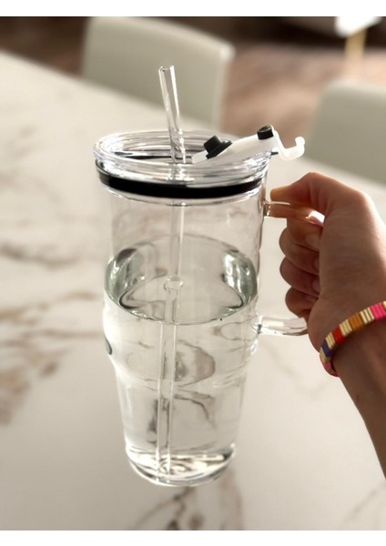 1200 ml Mika Kapaklı Cam Termos – Pipetli Bardak