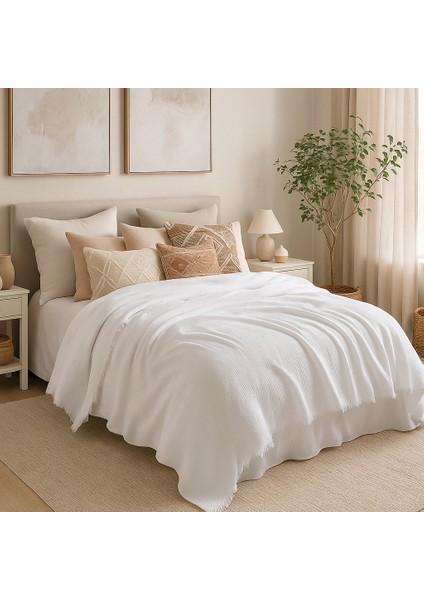 Müslin %100 Pamuk 4 Katlı Tek Kişilik Beyaz Renk Yatak Örtüsü 160X230 cm fiyatları