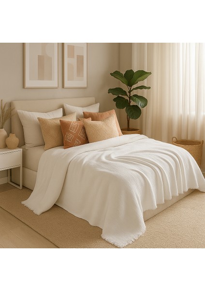 Müslin %100 Pamuk 4 Katlı Tek Kişilik Beyaz Renk Yatak Örtüsü 160X230 cm indirimleri