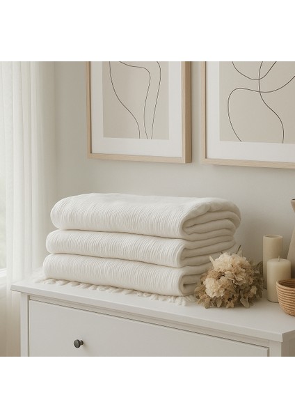 Müslin %100 Pamuk 4 Katlı Tek Kişilik Beyaz Renk Yatak Örtüsü 160X230 cm