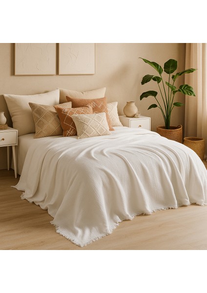 Müslin %100 Pamuk Çift Kişilik 4 Katlı Beyaz Renk Yatak Örtüsü 240X230 Cm. fırsatları