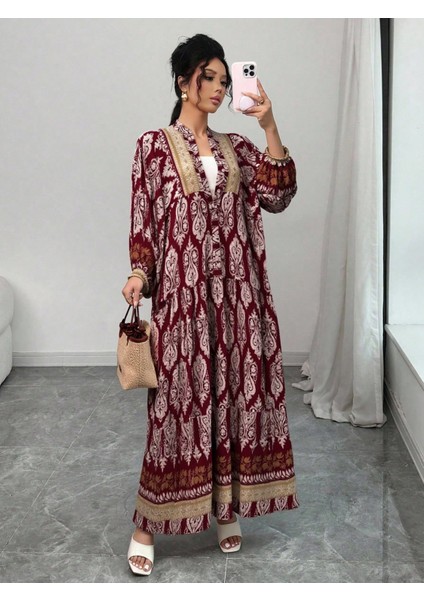 Kadın Vintage Etnik Desenli Uzun Elbise – Rahat ve Şık Günlük Kullanıma Uygun fiyatları