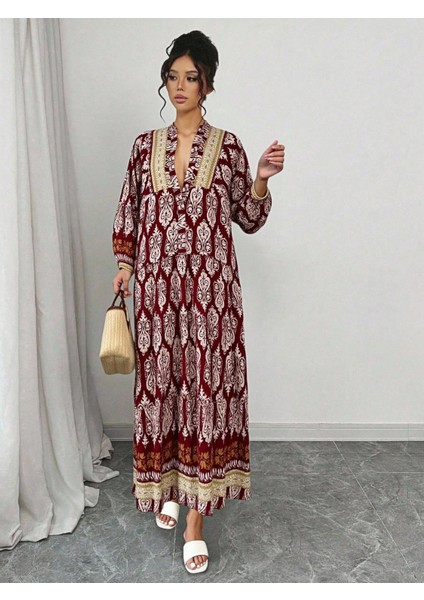Kadın Vintage Etnik Desenli Uzun Elbise – Rahat ve Şık Günlük Kullanıma Uygun modelleri